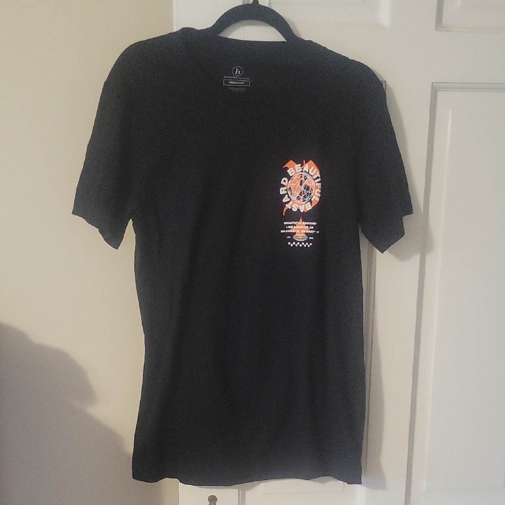 Beautiful Bastard Black and Orange Graphic Tee In Size Medium
